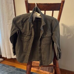 Kids Small Olive Green Button-Up Utility Flannel Shirt